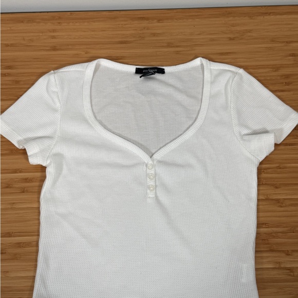 Ambiance Tops - Ambiance White Buttoned V-Neck Tee